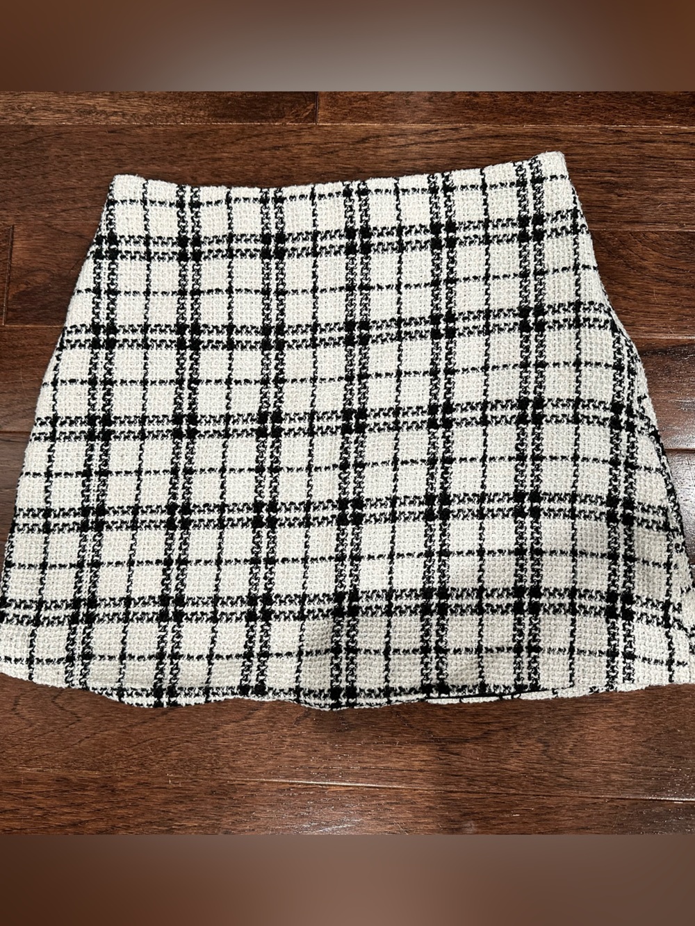 Lulus Black & White Plaid Tweed Mini Skirt